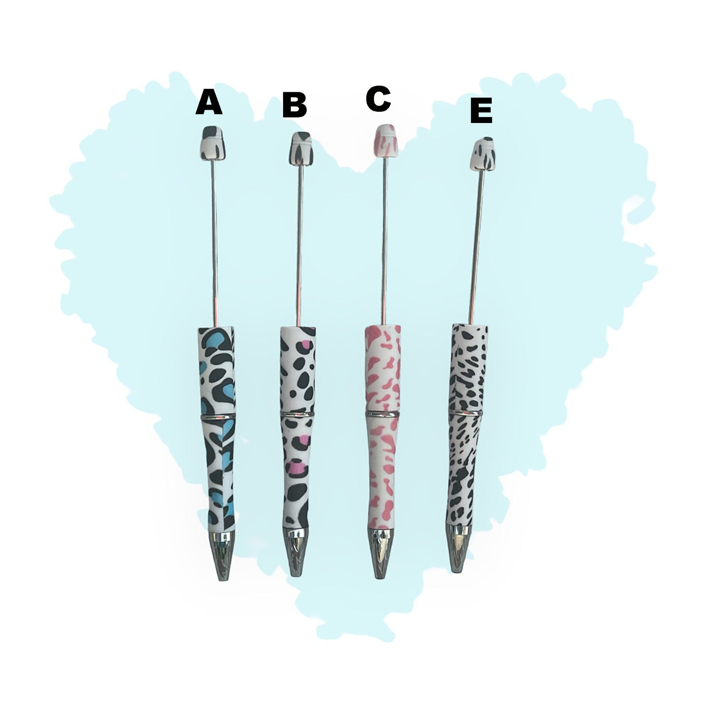 2 Pack Animal Print Beadable Plastic Pen (Cow & Leopard)