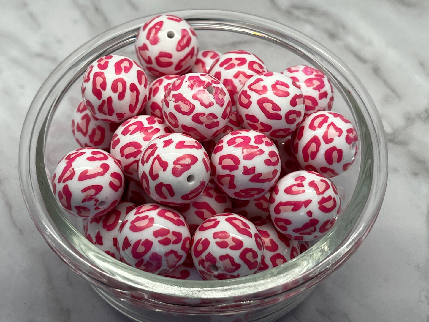 20MM Pink & White Leopard Print Chunky Bubblegum Bead, Acrylic Bubblegum Bead, 10 Beads per order