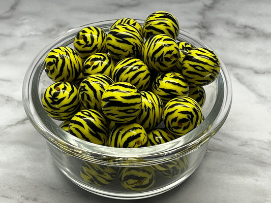 20MM Yellow Tiger Print Chunky Bubblegum Bead, Acrylic Bubblegum Bead, 10 Beads per order