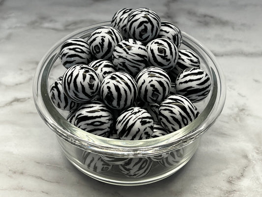 20MM Black & White Tiger Print Chunky Bubblegum Bead, Acrylic Bubblegum Bead, 10 Beads per order