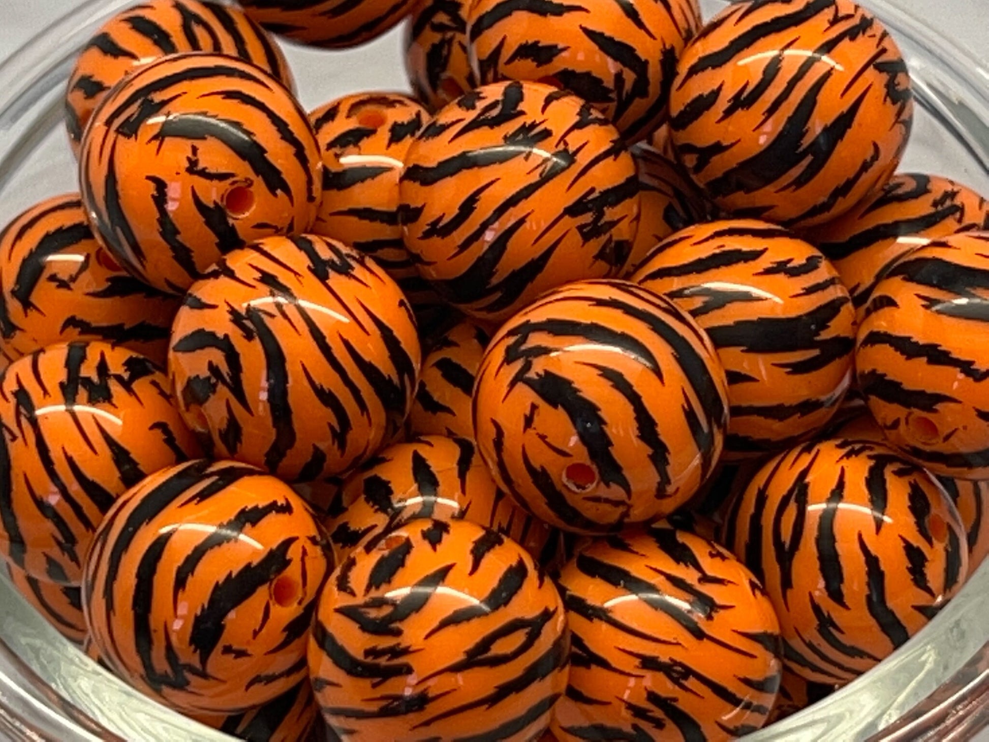 20MM Orange Tiger Print Chunky Bubblegum Bead, Acrylic Bubblegum Bead, 10 Beads per order