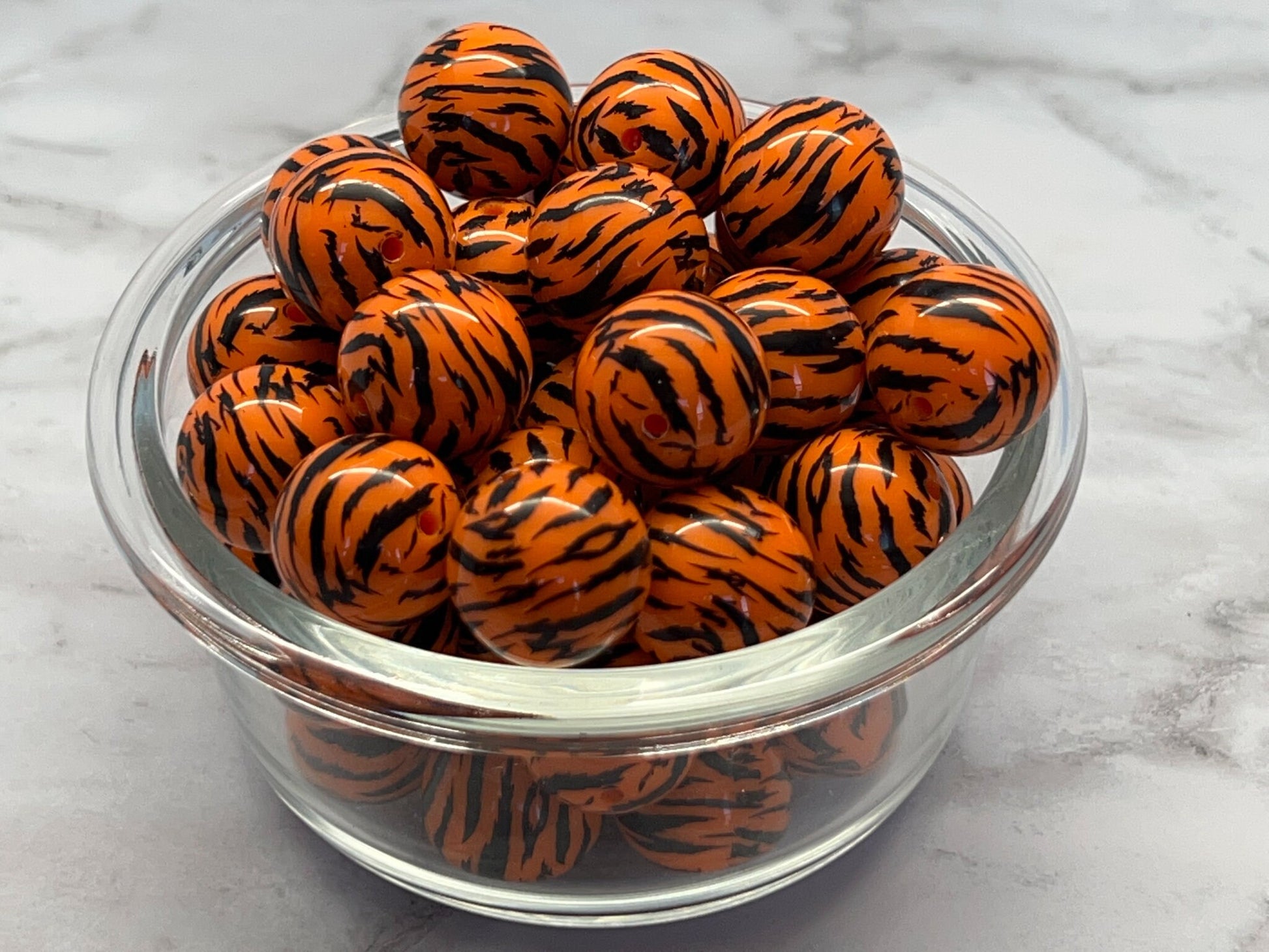 20MM Orange Tiger Print Chunky Bubblegum Bead, Acrylic Bubblegum Bead, 10 Beads per order