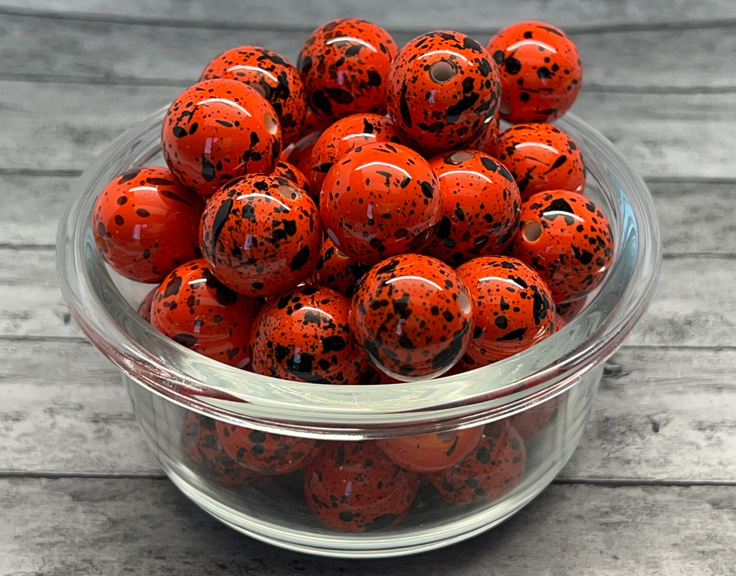 20MM Orange and Black Splatter Chunky Bubblegum Bead, Acrylic Bubblegum Bead, 10 Beads per order