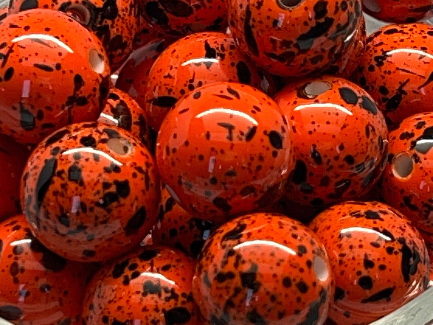 20MM Orange and Black Splatter Chunky Bubblegum Bead, Acrylic Bubblegum Bead, 10 Beads per order